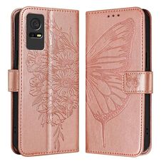 Per TCL 405/406/408 Custodia per telefono in pelle con farfalla in rilievo (oro rosa)