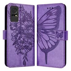 Per TCL 405/406/408 Custodia per telefono in pelle con farfalla in rilievo (viola chiaro)