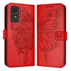 Custodia per telefono in pelle con farfalla goffrata per TCL 501 (rossa)