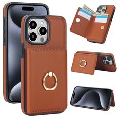 Per iPhone 15 Pro Custodia per telefono con porta carte antifurto RFID (marrone)