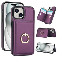Per iPhone 15 Plus Custodia per telefono con porta carte antifurto RFID (viola scuro)