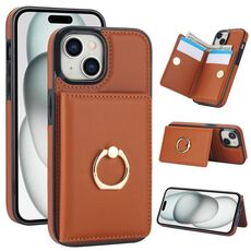 Per iPhone 15 Custodia per telefono con porta carte antifurto RFID (marrone)