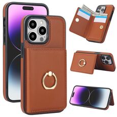 Per iPhone 14 Pro Max Custodia per telefono con porta carte antifurto RFID (marrone)