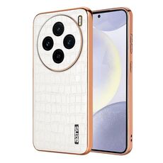 Per vivo X100 5G AZNS Custodia per telefono con copertura completa in coccodrillo con cornice elettrolitica (bianca)