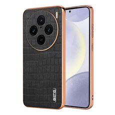 Per vivo X100 Pro 5G / X100s Pro AZNS Cornice elettrolitica Custodia per telefono con texture coccodrillo a copertura totale (Nero)