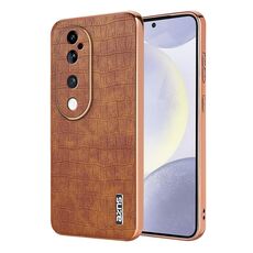 Per vivo S19 Pro AZNS Custodia per telefono a copertura totale con cornice elettrolitica in coccodrillo (marrone)