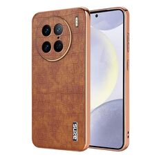 Per vivo X90 Pro AZNS Custodia per telefono a copertura totale con cornice elettrolitica in coccodrillo (marrone)