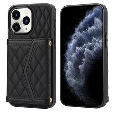 Per iPhone 11 Pro Max Custodia per telefono con trama rombica e cordino lungo (nero)