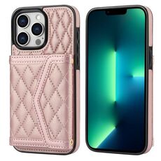 Per iPhone 13 Pro Max Custodia per telefono con trama rombica e cordino lungo (oro rosa)
