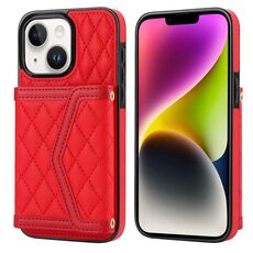 Per iPhone 14 Plus / 15 Plus Custodia per telefono con trama rombica e cordino lungo (rosso)