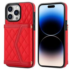 Per iPhone 14 Pro, custodia per telefono con trama rombica e cordino lungo (rosso)