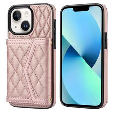 Per iPhone 13 mini Custodia per telefono con trama rombica e cordino lungo (oro rosa)