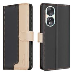 Custodia per telefono in pelle antifurto RFID abbinata a colori per Honor 90 5G (nera)