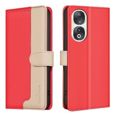 Custodia per telefono in pelle antifurto RFID abbinata a colori per Honor 90 5G (rossa)