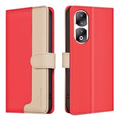 Custodia per telefono in pelle antifurto RFID abbinata a colori per Honor 90 Pro (rossa)