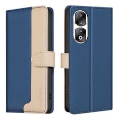 Custodia per telefono in pelle antifurto RFID abbinata a colori per Honor 90 Pro (blu)