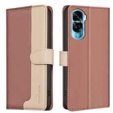 Custodia per telefono in pelle antifurto RFID abbinata a colori per Honor 90 Lite / X50i (marrone)