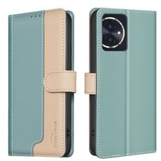 Custodia per telefono in pelle antifurto RFID abbinata a colori per Honor 100 (verde)