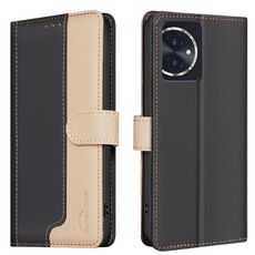 Custodia per telefono in pelle antifurto RFID abbinata a colori per Honor 100 (nera)