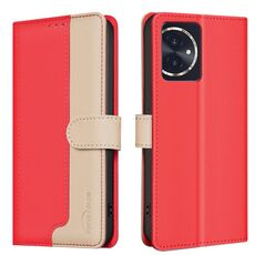 Custodia per telefono in pelle antifurto RFID abbinata a colori per Honor 100 (rossa)