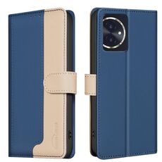 Custodia per telefono in pelle antifurto RFID abbinata a colori per Honor 100 (blu)