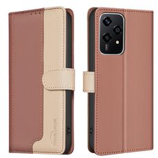 Custodia per telefono in pelle antifurto RFID con coordinato colore globale per Honor 200 Lite (marrone)