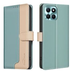 Custodia per telefono in pelle antifurto RFID abbinata ai colori per Honor X6a (verde)