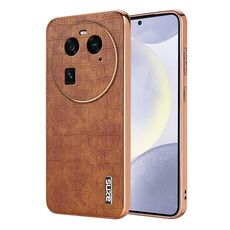 Per OPPO Find X6 AZNS Custodia per telefono a copertura totale con cornice elettrolitica in coccodrillo (marrone)