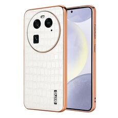 Per OPPO Find X6 AZNS Custodia per telefono a copertura totale con cornice elettrolitica in coccodrillo (Bianco)