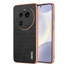 Per OPPO Find X6 Pro AZNS Custodia per telefono a copertura totale con cornice elettrolitica in coccodrillo (Nero)
