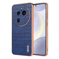 Per OPPO Find X6 Pro AZNS Custodia per telefono a copertura totale con cornice elettrolitica in coccodrillo (blu)