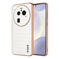 Per OPPO Find X6 Pro AZNS Custodia per telefono a copertura totale con cornice elettrolitica in coccodrillo (Bianco)