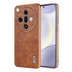Per OPPO Find X7 AZNS Custodia per telefono a copertura totale con cornice elettrolitica in coccodrillo (marrone)