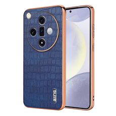 Per OPPO Find X7 AZNS Custodia per telefono con copertura totale in coccodrillo con cornice elettrolitica (blu)