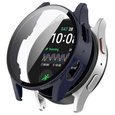 Per Samsung Galaxy Watch 7 44mm PC + custodia protettiva impermeabile integrata con pellicola temperata (blu scuro)