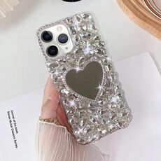 Per iPhone 11 Pro Custodia per telefono per PC con strass bling fatta a mano a specchio (Amore grigio argento)