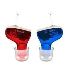 1 paio di amplificatori acustici invisibili per anziani e ipoacusici (rosso e blu)