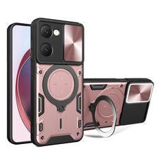 Custodia per telefono con supporto magnetico scorrevole Camshield per vivo Y03 / Y18 / Y18e 4G CD Texture (rosa)