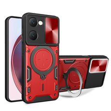Custodia per telefono con supporto magnetico scorrevole Camshield per vivo Y03 / Y18 / Y18e 4G CD Texture (rosso)