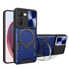 Custodia per telefono con supporto magnetico scorrevole Camshield per vivo Y03 / Y18 / Y18e 4G CD Texture (blu)