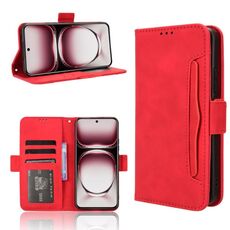 Custodia per telefono in pelle con slot per carte di credito e texture in vitello per OPPO Reno12 5G (rosso)