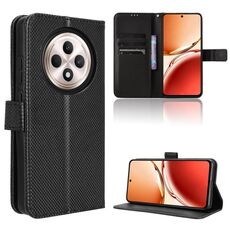 Custodia in pelle con texture a diamante per OPPO Reno12 F 5G (nera)
