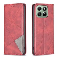 Custodia magnetica in pelle con texture a rombo per Honor X6b (rosso)