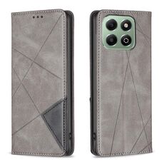 Custodia magnetica in pelle con texture a rombo per Honor X6b (grigio)
