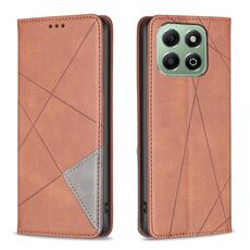 Custodia magnetica in pelle con texture a rombo per Honor X6b (marrone)
