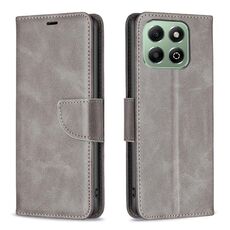 Custodia per telefono in pelle a conchiglia con texture in pelle di agnello per Honor X6b (grigio)