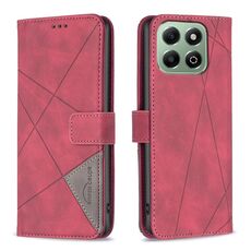 Custodia per telefono in pelle con texture a rombi e fibbia magnetica per Honor X6b (rosso)