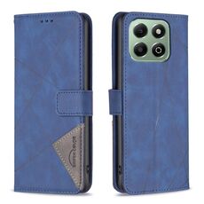 Custodia per telefono in pelle con texture a rombi e fibbia magnetica per Honor X6b (blu)