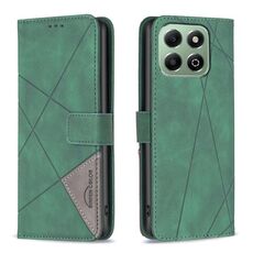 Custodia per telefono in pelle con texture a rombi e fibbia magnetica per Honor X6b (verde)