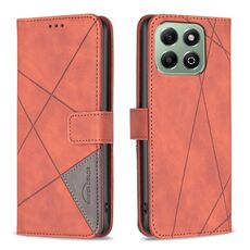 Custodia per telefono in pelle con fibbia magnetica e trama a rombi per Honor X6b (marrone)